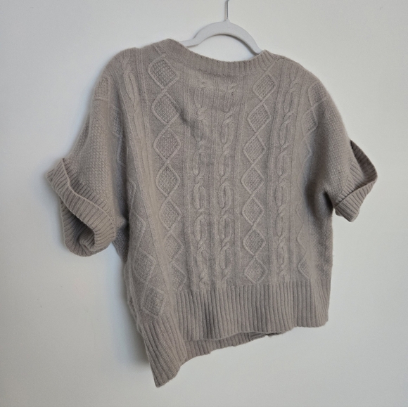 Pure Collection Taupe Cable Knit Cashmere Short Sleeve Cardigan | L - Picture 5 of 5